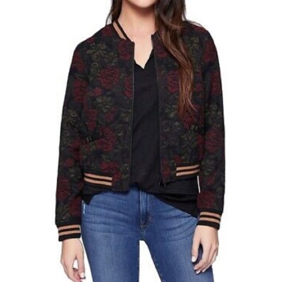 Sanctuary Jackets & Blazers - Sanctuary Wool Rose Print Bomber Jacket L
